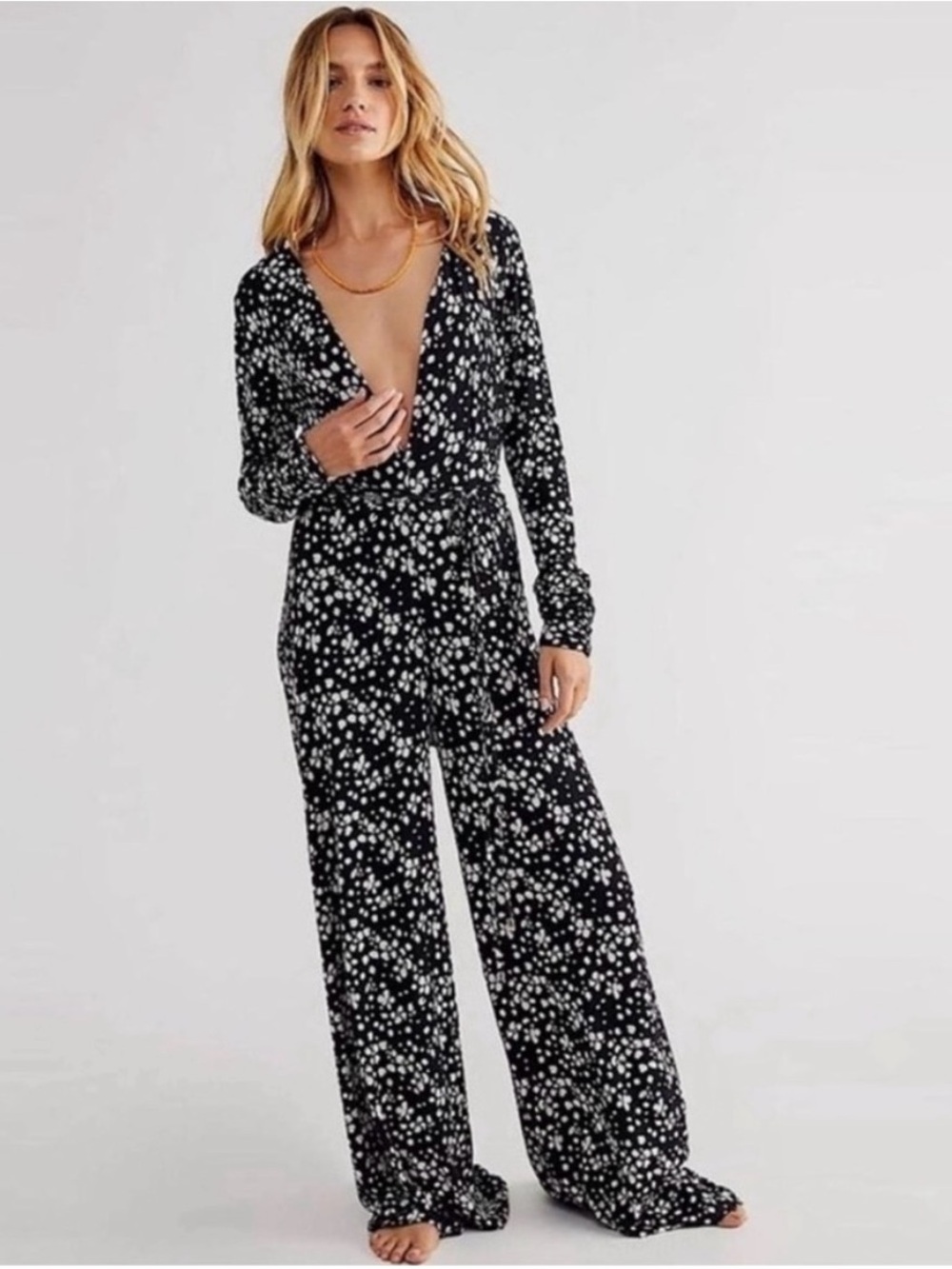 Free People Effortless Printed Wide Leg Jumpsuit Size 4